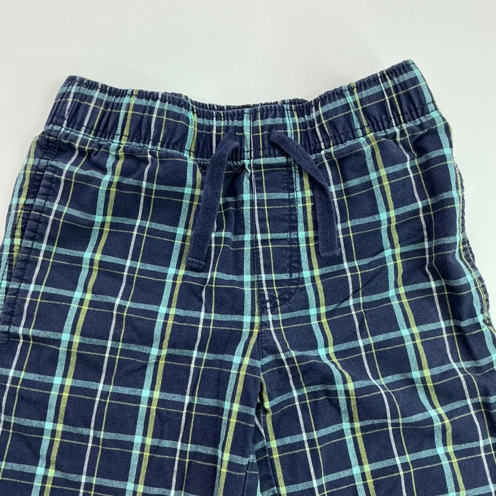 Gymboree Navy Blue Plaid Shorts Kids Size 8 Cotton Elastic Waist Drawstring